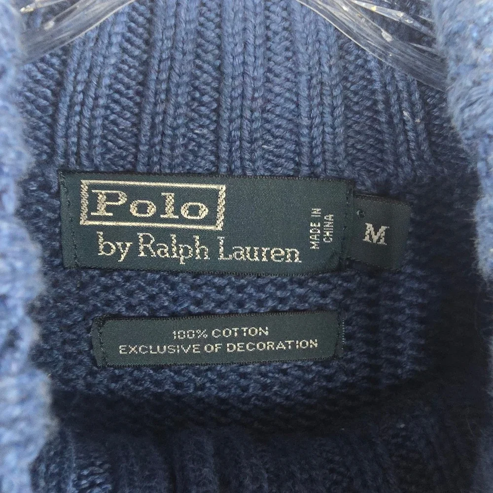 Polo Ralph Lauren Kint Quarter Zip Sweater Mens Medium Blue Cotton Mock Neck
